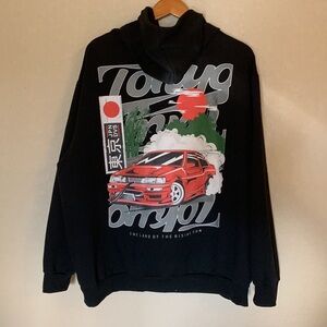 Black Hoodie with Tokyo Japanese Print